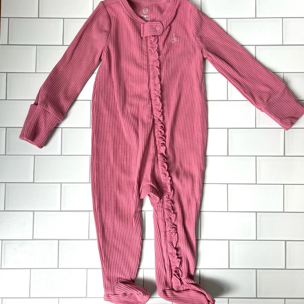 3-6M💐 GAP Rosetta Pink Baby Girls First Favorites TinyRib Footed One Piece